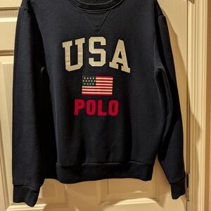 Ralph Lauren Navy Crewneck Sweater with USA Polo Design